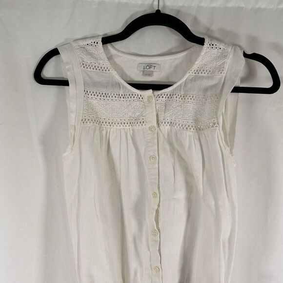 LOFT Romper Women XS White Short Sleeve Round Neck Sleeveless Lightweight Cotton - Picture 2 of 11